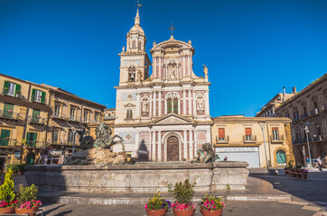 Fototapeta na wymiar Piazza Garibaldi and Church of San Sebastiano in Caltanissetta, Sicily, Italy, Europe