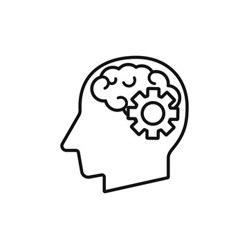 Head with brain and cog sign silhouette vector