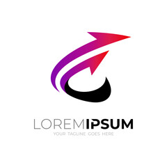 C logo with swoosh design, simple icon vector