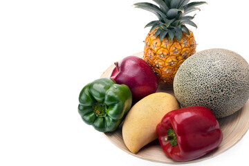 Fresh fruits and vegetables isolated on white background.