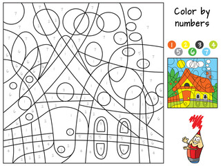 Cottage. Color by numbers. Coloring book