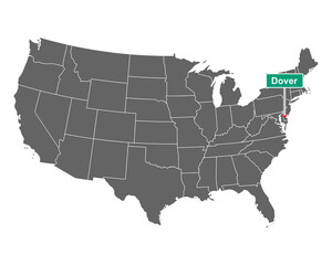 Dover Ortsschild und Karte der USA