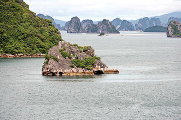 Various panoramic views of the port, roadstead, and coastline of the Halong bay, Port of Campha,...