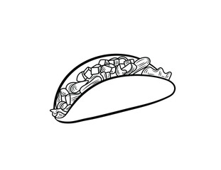 Vector outline Taco illustration isolated on white background, mexican food icon.
