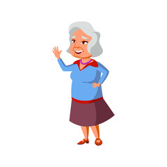 cute granny waving with hand and greeting family in park cartoon vector. cute granny waving with hand and greeting family in park character. isolated flat cartoon illustration