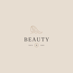 Hand drawn line art minimal vector logo design template. Boho style illustration of elegant signs and badges for beauty, natural cosmetics, wellness, creative agency, fashion, wedding.