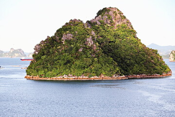 Various panoramic views of the port, roadstead, and coastline of the Halong bay, Port of Campha,...