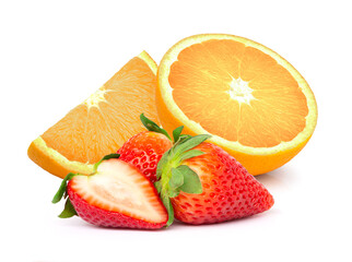 Fototapeta na wymiar orange fruit and strawberries isolated on white background.