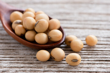 Soybeans in wooden spoon 