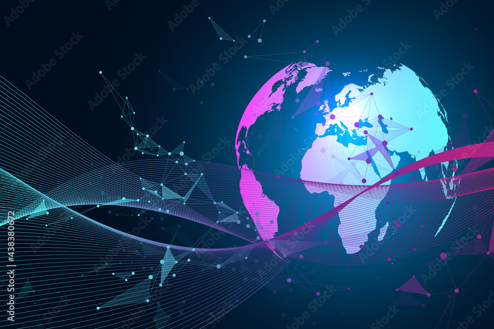 Aufkleber Virtual Graphic Background Communication with World Globe. A sense of science and technology. Digital data visualization, illustration.