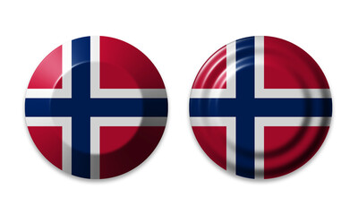 Norway flag round 3D web button set isolated on white background, ui click icons for website or video app, different styles