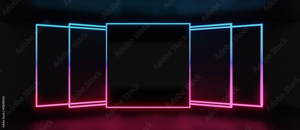 Poster 3d render of light square frame alignment isolated on dark background, abstract minimal concept, bla