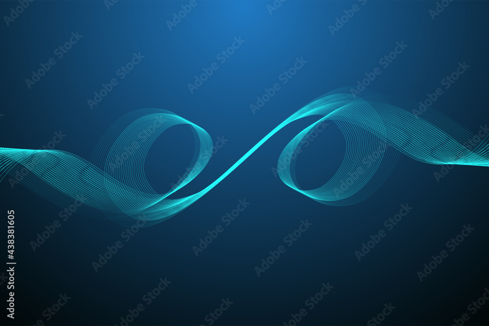 Aufkleber Quantum computer technology concept. Deep learning artificial intelligence. Big data algorithms visualization for business, science, technology. Waves flow, illustration.