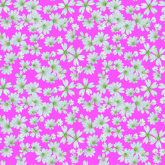 Obraz na płótnie Canvas A blooming floral pattern in blooming botanical motifs is scattered randomly. Seamless vector texture. For fashionable prints. Hand-drawn print on pink background