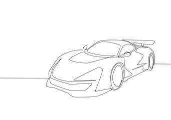 Single line drawing of racing and rallying luxury sporty car. Race super car vehicle transportation concept. One continuous line draw design - obrazy, fototapety, plakaty