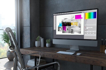graphic design computer on minimal desktop