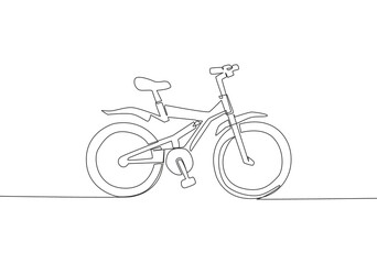 One continuous line drawing of modern and trendy bicycle kids logo. Fun bike concept. Single line draw design vector illustration