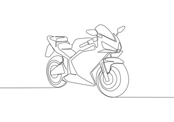 One continuous line drawing of luxury sporty motorbike for racing logo. Big sport motorcycle concept. Single line draw design vector illustration