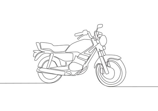 Single continuous line drawing of classic motorbike logo. Rural motorcycle concept. One line draw design vector illustration