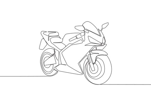 One continuous line drawing of luxury sporty motorbike for racing logo. Big sport motorcycle concept. Single line draw design vector illustration