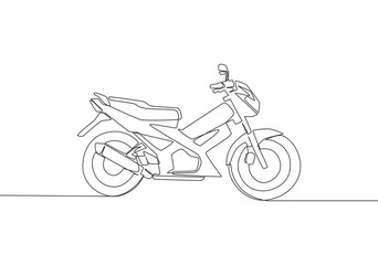 Fototapeta na wymiar One single line drawing of Asian underbone motorbike logo. Urban ride motorcycle concept. Continuous line draw design vector illustration