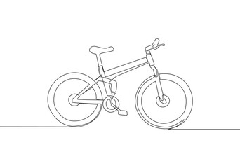 One single line drawing of mountain bicycle logo. Urban bike to work and go green movement concept. Continuous line draw design vector illustration