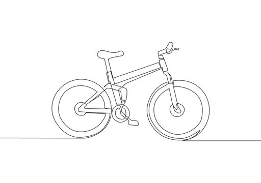 One single line drawing of mountain bicycle logo. Urban bike to work and go green movement concept. Continuous line draw design vector illustration