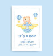 baby shower card with bear and  lovely elements.
