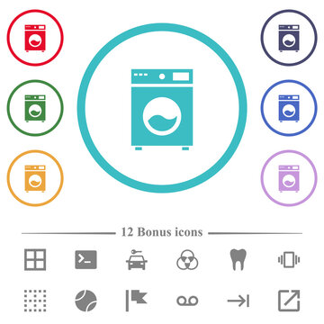 Washing machine flat color icons in circle shape outlines