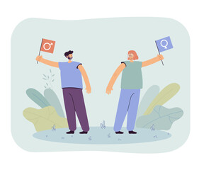 Man and woman arguing vector illustration. Male and female characters fighting for their rights, misunderstanding each other. Gender equality concept for banner, website design, landing web page