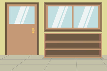 Empty School Hallway Background During Pandemic. Children Book Illustration. Vector Illustration.