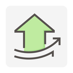 House price or value increase vector icon. Consist of home or house building,  growth graph. Rate of real estate or property for development, owned, sale, rent, buy, purchase or investment. 48x48 px.
