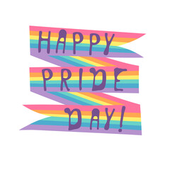 Vector Flat Illustration Rainbow and text. Cartoon Pride Colorful Drawing. LGBTQ Flag Support Icon and Quote