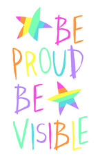 Vector Flat Illustration Rainbow and text. Cartoon Pride Colorful Drawing. LGBTQ Flag Support Icon and Quote