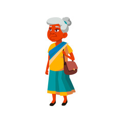 indian retired woman walking on historical street cartoon vector. indian retired woman walking on historical street character. isolated flat cartoon illustration