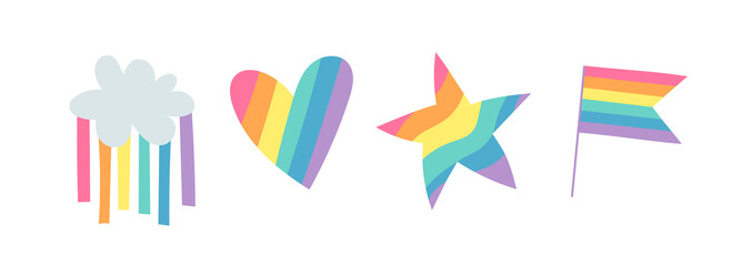 Fototapeta na wymiar Vector Flat Illustration Rainbow. Cartoon Pride Colorful Drawing. LGBTQ Flag Support Symbol