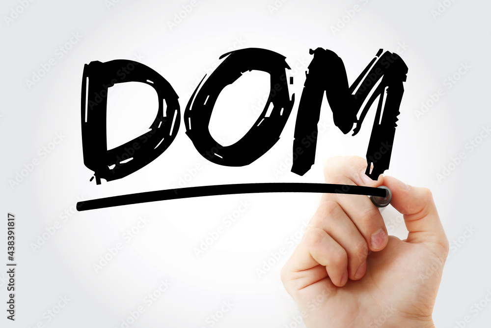 Poster dom - document object model acronym with marker, technology concept background
