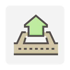 House building or residential in land lot and access road vector icon. That real estate or property on roadside for residential, development, owned, sale, rent, buy or investment. 48x48 pixel.