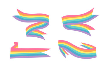 Vector Flat Illustration Rainbow. Cartoon Pride Colorful Drawing. LGBTQ Flag Support Ribbon