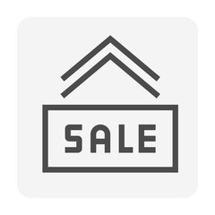 House for sale vector icon. That foreclose real estate or property consist of home or house building and forsale sign. Also for development, owned, rent, buy, purchase or investment. 48x48 pixel.
