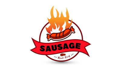 Vintage hipster Grill Barbeque Sausage Logo for Food, Cafe,Restaurant 