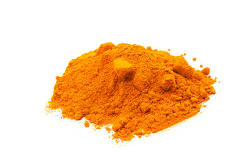 Turmeric powder (Curcuma) on white background. herbal