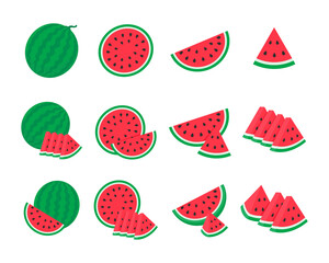Watermelon vector. red fruit cut into pieces with seeds inside Refreshing food in the summer