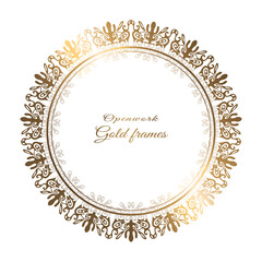 Gold round frame on a white background. Modern style. Vector illustration.