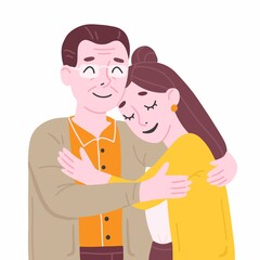 Happy elderly father and daughter hugging. Vector cute illustration in flat cartoon style on the theme of father's day.