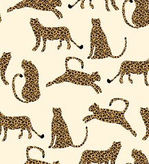 Textured Naughty Leopards Pattern Trendy Fashion Colors Minimal Concept Seamless Design Abstract Cartoon Cats