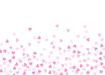 Romantic background with falling confetti hearts. Cute heart border with space for text. Valentine's day background.