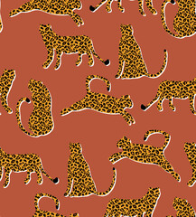 Textured Naughty Leopards Pattern Trendy Fashion Colors Minimal Concept Seamless Design Abstract Cartoon Cats
