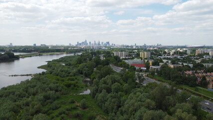 View of Warsaw city skyline from right bank of Vistula