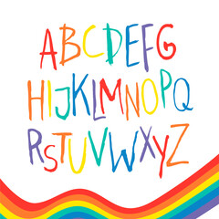 Vector Flat Illustration Rainbow Font. Cartoon Pride Colorful Drawing. LGBTQ Flag Support Letter